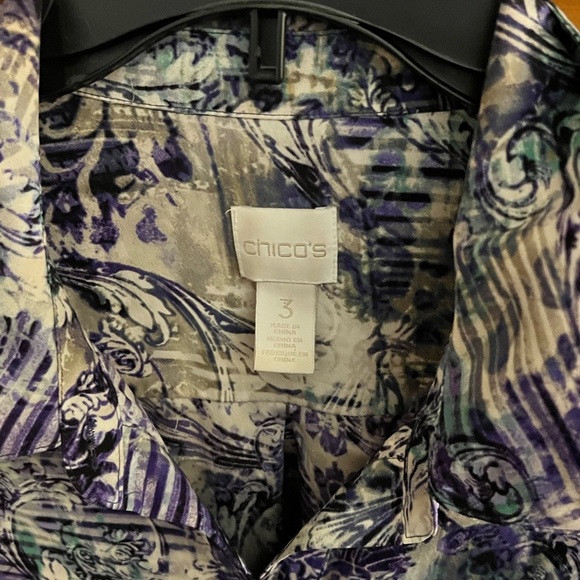 Plus Sz Chicos Sz 3(XL) Watercolor button up collar long S loose fit light flowy - Picture 2 of 3